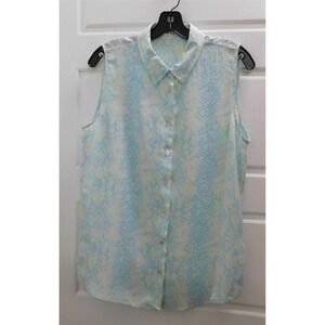 Equipment 100% Silk Light Blue Multi‎ Snake Print Sleeveless Blouse sz L